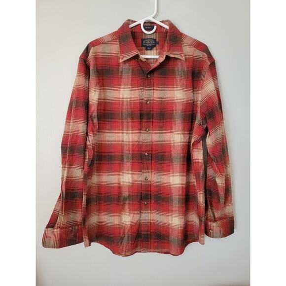 Pendelton Wool Flannel Shirt Red Plaid Mason Long Sleeve Button Up LARGE - Picture 1 of 3